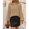 imageBTFBM Fall Sweaters for Women 2025 Loose Quarter Zip Pullover V Neck Long Sleeve Cable Knit Sweater Winter ClothesKhaki