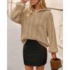 imageBTFBM Fall Sweaters for Women 2025 Loose Quarter Zip Pullover V Neck Long Sleeve Cable Knit Sweater Winter ClothesKhaki