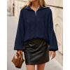 imageBTFBM Fall Sweaters for Women 2025 Loose Quarter Zip Pullover V Neck Long Sleeve Cable Knit Sweater Winter ClothesNavy Blue