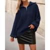 imageBTFBM Fall Sweaters for Women 2025 Loose Quarter Zip Pullover V Neck Long Sleeve Cable Knit Sweater Winter ClothesNavy Blue
