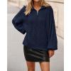 imageBTFBM Fall Sweaters for Women 2025 Loose Quarter Zip Pullover V Neck Long Sleeve Cable Knit Sweater Winter ClothesNavy Blue