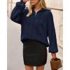 imageBTFBM Fall Sweaters for Women 2025 Loose Quarter Zip Pullover V Neck Long Sleeve Cable Knit Sweater Winter ClothesNavy Blue
