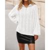 imageBTFBM Fall Sweaters for Women 2025 Loose Quarter Zip Pullover V Neck Long Sleeve Cable Knit Sweater Winter ClothesWhite