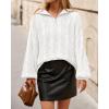 imageBTFBM Fall Sweaters for Women 2025 Loose Quarter Zip Pullover V Neck Long Sleeve Cable Knit Sweater Winter ClothesWhite