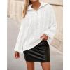 imageBTFBM Fall Sweaters for Women 2025 Loose Quarter Zip Pullover V Neck Long Sleeve Cable Knit Sweater Winter ClothesWhite