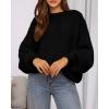 imageBTFBM Sweaters for Women Fall 2025 Crew Neck Lantern Long Sleeve Casual Oversized Pullover Knit Winter TopsBlack