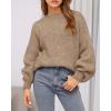 imageBTFBM Sweaters for Women Fall 2025 Crew Neck Lantern Long Sleeve Casual Oversized Pullover Knit Winter TopsKhaki