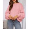 imageBTFBM Sweaters for Women Fall 2025 Crew Neck Lantern Long Sleeve Casual Oversized Pullover Knit Winter TopsPink