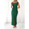 imageBTFBM Women 2025 Summer One Shoulder Bodycon Ruched Maxi Dress Slit Mesh Long Formal Cocktail Fall Wedding Guest DressesDark Green