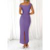 imageBTFBM Women 2025 Summer One Shoulder Bodycon Ruched Maxi Dress Slit Mesh Long Formal Cocktail Fall Wedding Guest DressesGrey Purple
