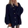 imageBTFBM Cardigan Sweaters for Women 2025 Fall Winter Outwear Lantern Long Sleeve Button Down Oversized Chunky Knit CoatsNavy Blue