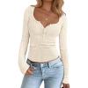 imageBTFBM Fall Sweaters for Women 2025 Lightweight Long Sleeve Henley Shirts Button Up Knit Basic Slim Fit Going Out TopsBeige