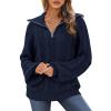 imageBTFBM Fall Sweaters for Women 2025 Loose Quarter Zip Pullover V Neck Long Sleeve Cable Knit Sweater Winter ClothesNavy Blue