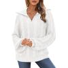 imageBTFBM Fall Sweaters for Women 2025 Loose Quarter Zip Pullover V Neck Long Sleeve Cable Knit Sweater Winter ClothesWhite