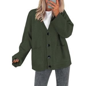 imageBTFBM Fall Fashion 2025 Button Down Cardigan Sweaters for Women Trendy V Neck Long Sleeve Knit Winter Coat OuterwearArmy Green