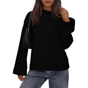 imageBTFBM Sweaters for Women 2025 Casual Crewneck Long Sleeve Loose Ribbed Knit Pullover Sweater Winter Clothes Fall OutfitsBlack