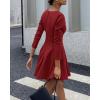imageBTFBM Long Sleeve Dress for Women Fall 2025 High Waist Flowy Pleated A Line Party Wedding Guest Dresses Business CasualRed