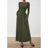 imageBTFBM Long Sleeve Maxi Dresses for Women 2025 Fall Casual Ruched Boat Neck Flowy Elegant Formal Wedding Guest DressArmy Green
