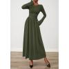 imageBTFBM Long Sleeve Maxi Dresses for Women 2025 Fall Casual Ruched Boat Neck Flowy Elegant Formal Wedding Guest DressArmy Green