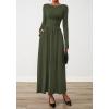 imageBTFBM Long Sleeve Maxi Dresses for Women 2025 Fall Casual Ruched Boat Neck Flowy Elegant Formal Wedding Guest DressArmy Green