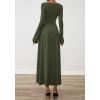 imageBTFBM Long Sleeve Maxi Dresses for Women 2025 Fall Casual Ruched Boat Neck Flowy Elegant Formal Wedding Guest DressArmy Green