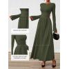 imageBTFBM Long Sleeve Maxi Dresses for Women 2025 Fall Casual Ruched Boat Neck Flowy Elegant Formal Wedding Guest DressArmy Green