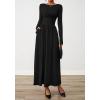imageBTFBM Long Sleeve Maxi Dresses for Women 2025 Fall Casual Ruched Boat Neck Flowy Elegant Formal Wedding Guest DressBlack