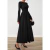 imageBTFBM Long Sleeve Maxi Dresses for Women 2025 Fall Casual Ruched Boat Neck Flowy Elegant Formal Wedding Guest DressBlack