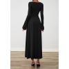 imageBTFBM Long Sleeve Maxi Dresses for Women 2025 Fall Casual Ruched Boat Neck Flowy Elegant Formal Wedding Guest DressBlack