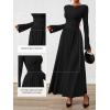 imageBTFBM Long Sleeve Maxi Dresses for Women 2025 Fall Casual Ruched Boat Neck Flowy Elegant Formal Wedding Guest DressBlack