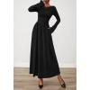 imageBTFBM Long Sleeve Maxi Dresses for Women 2025 Fall Casual Ruched Boat Neck Flowy Elegant Formal Wedding Guest DressBlack