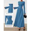 imageBTFBM Long Sleeve Maxi Dresses for Women 2025 Fall Casual Ruched Boat Neck Flowy Elegant Formal Wedding Guest DressBlue