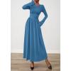 imageBTFBM Long Sleeve Maxi Dresses for Women 2025 Fall Casual Ruched Boat Neck Flowy Elegant Formal Wedding Guest DressBlue