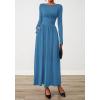 imageBTFBM Long Sleeve Maxi Dresses for Women 2025 Fall Casual Ruched Boat Neck Flowy Elegant Formal Wedding Guest DressBlue