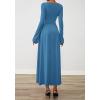 imageBTFBM Long Sleeve Maxi Dresses for Women 2025 Fall Casual Ruched Boat Neck Flowy Elegant Formal Wedding Guest DressBlue