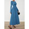 imageBTFBM Long Sleeve Maxi Dresses for Women 2025 Fall Casual Ruched Boat Neck Flowy Elegant Formal Wedding Guest DressBlue