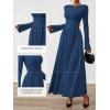 imageBTFBM Long Sleeve Maxi Dresses for Women 2025 Fall Casual Ruched Boat Neck Flowy Elegant Formal Wedding Guest DressDark Blue