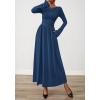 imageBTFBM Long Sleeve Maxi Dresses for Women 2025 Fall Casual Ruched Boat Neck Flowy Elegant Formal Wedding Guest DressDark Blue