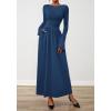 imageBTFBM Long Sleeve Maxi Dresses for Women 2025 Fall Casual Ruched Boat Neck Flowy Elegant Formal Wedding Guest DressDark Blue