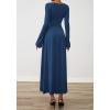 imageBTFBM Long Sleeve Maxi Dresses for Women 2025 Fall Casual Ruched Boat Neck Flowy Elegant Formal Wedding Guest DressDark Blue