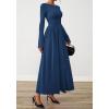 imageBTFBM Long Sleeve Maxi Dresses for Women 2025 Fall Casual Ruched Boat Neck Flowy Elegant Formal Wedding Guest DressDark Blue