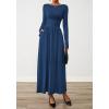imageBTFBM Long Sleeve Maxi Dresses for Women 2025 Fall Casual Ruched Boat Neck Flowy Elegant Formal Wedding Guest DressDark Blue