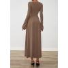 imageBTFBM Long Sleeve Maxi Dresses for Women 2025 Fall Casual Ruched Boat Neck Flowy Elegant Formal Wedding Guest DressKhaki
