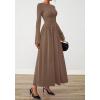 imageBTFBM Long Sleeve Maxi Dresses for Women 2025 Fall Casual Ruched Boat Neck Flowy Elegant Formal Wedding Guest DressKhaki