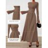 imageBTFBM Long Sleeve Maxi Dresses for Women 2025 Fall Casual Ruched Boat Neck Flowy Elegant Formal Wedding Guest DressKhaki