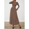 imageBTFBM Long Sleeve Maxi Dresses for Women 2025 Fall Casual Ruched Boat Neck Flowy Elegant Formal Wedding Guest DressKhaki