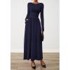 imageBTFBM Long Sleeve Maxi Dresses for Women 2025 Fall Casual Ruched Boat Neck Flowy Elegant Formal Wedding Guest DressNavy Blue