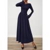 imageBTFBM Long Sleeve Maxi Dresses for Women 2025 Fall Casual Ruched Boat Neck Flowy Elegant Formal Wedding Guest DressNavy Blue