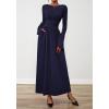 imageBTFBM Long Sleeve Maxi Dresses for Women 2025 Fall Casual Ruched Boat Neck Flowy Elegant Formal Wedding Guest DressNavy Blue
