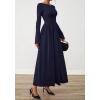 imageBTFBM Long Sleeve Maxi Dresses for Women 2025 Fall Casual Ruched Boat Neck Flowy Elegant Formal Wedding Guest DressNavy Blue